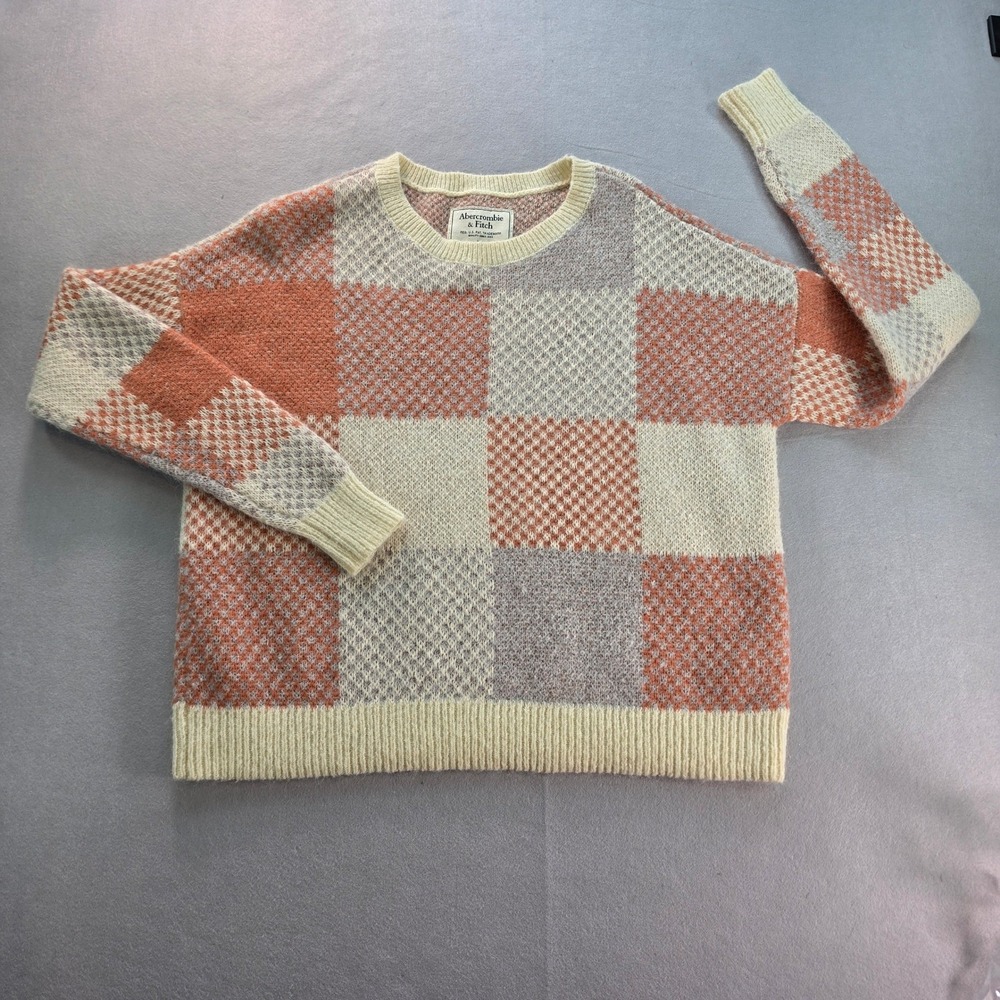 Abercrombie & Fitch Y2K Orange Gray Checkered Crewneck Sweater Womens M